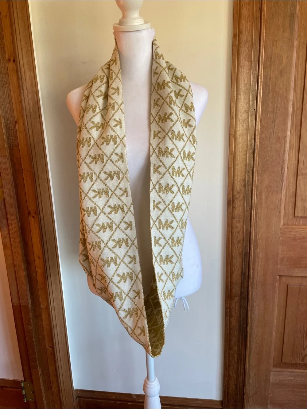 MICHAEL Michael Kors Cream and Gold Logo Infinity Loop Scarf